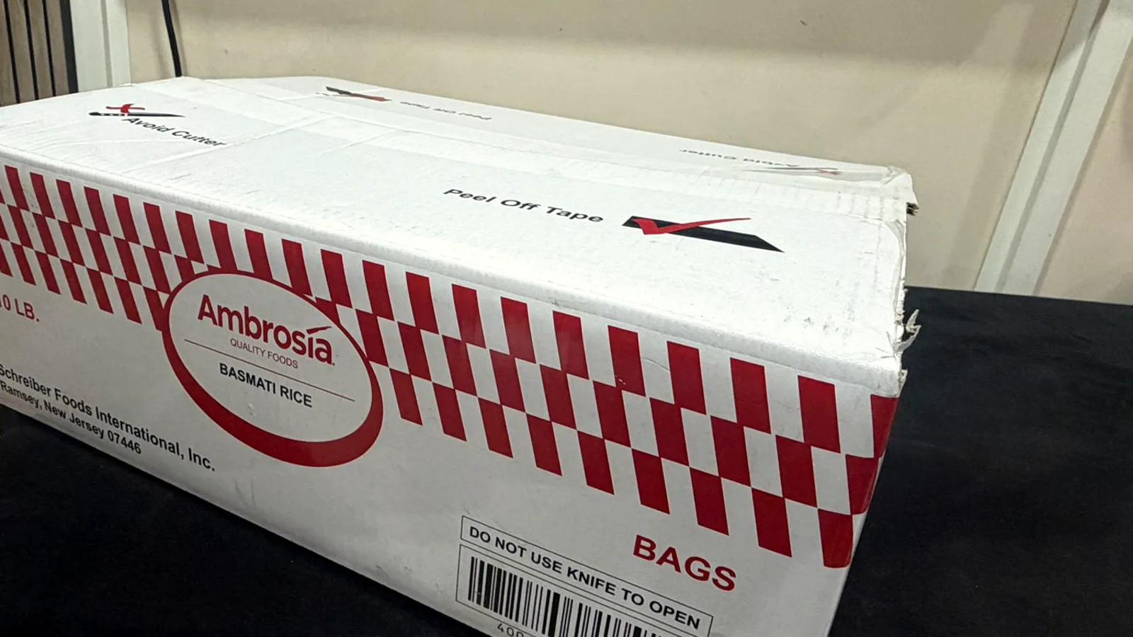 Ambrosia basmati rice export carton, printed and ready for dispatch